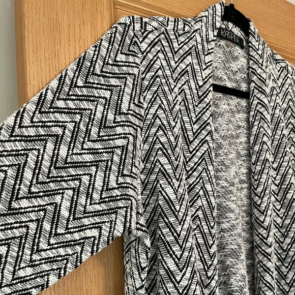 Kasper Women's Chevron Print Black/White Open Front Cardigan 3/4 Sleeves - Picture 3 of 8
